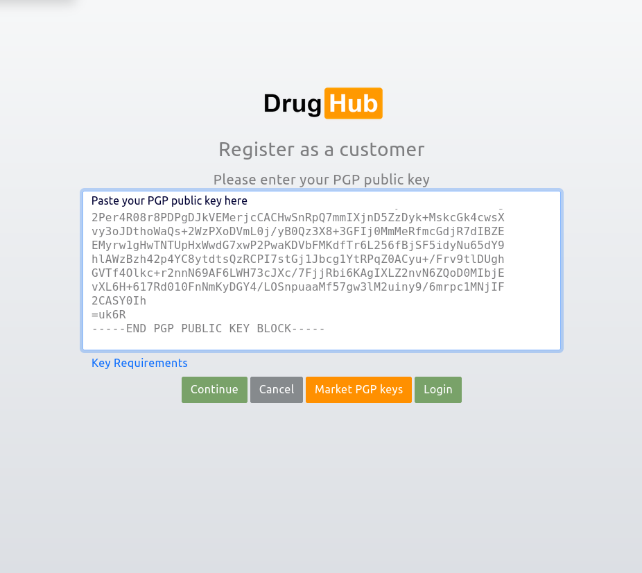 Drughub Market PGP Key Registration